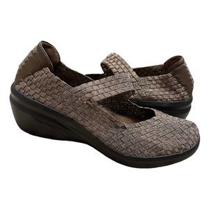 BARETRAPS Kassie Mary Jane Woven Stretch Wedges Metallic Brown Bronze Size 9